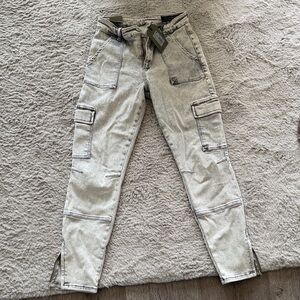 All Saints Stone Gray Cropped Cargo Jeans